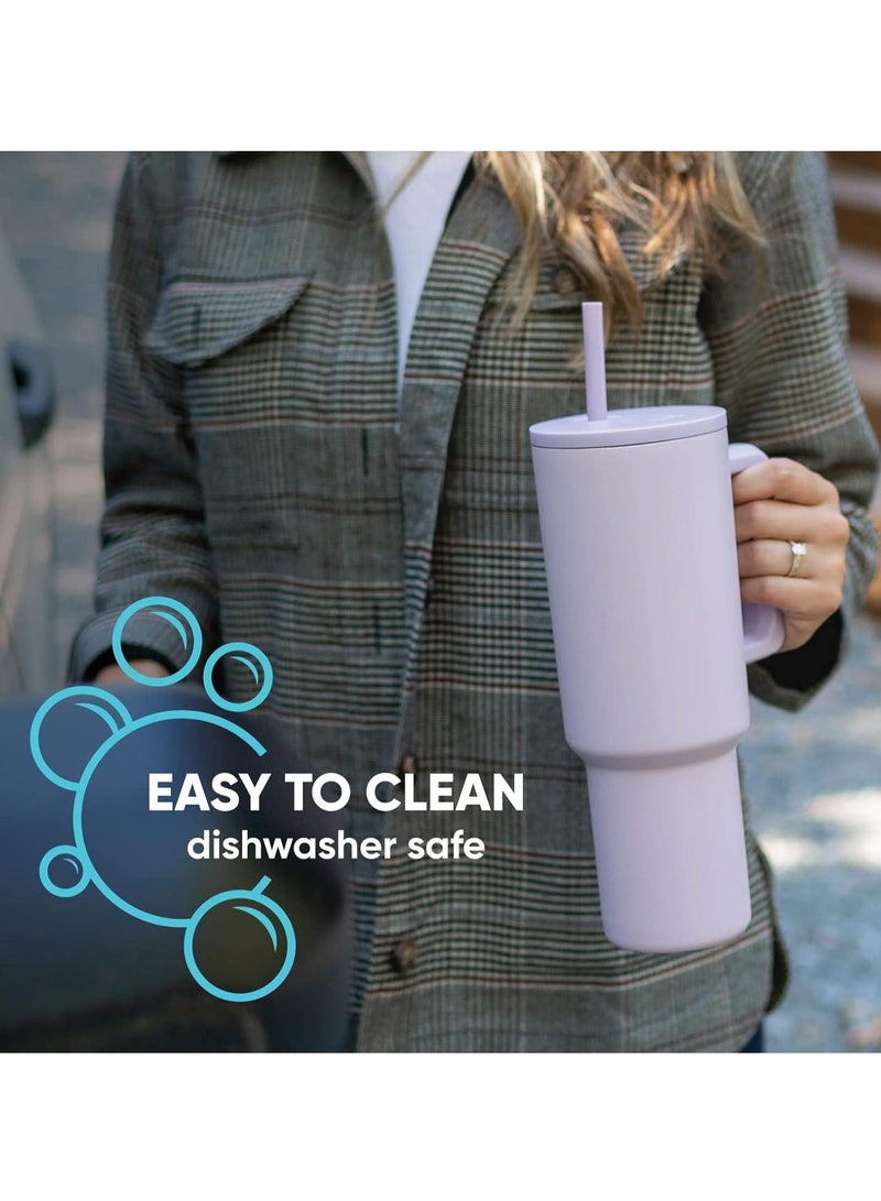 إيفرين كوب بسعة 40 أونصة مع مقبض وغطاء من القش، كوب معزول، زجاجة مياه من الفولاذ المقاوم للصدأ قابلة لإعادة الاستخدام، كوب للسفر، حامل أكواب، هدايا صديقة للنساء، مجموعة رحلتها، طراز بسيط وحديث - Image 5