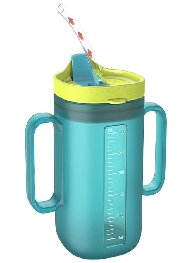JFGLORIX Spill Proof Sippy Cups for Seniors & Adults -10.2oz(300ml) Non-Spill Cups with 2 Handles & Straw Lid, Elderly Drinking Cups for Patients, Disabled, Pregnant Women, Dishwasher Safe (Blue) - Image 1