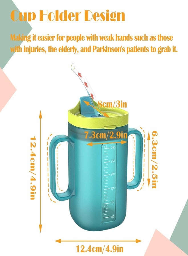 JFGLORIX Spill Proof Sippy Cups for Seniors & Adults -10.2oz(300ml) Non-Spill Cups with 2 Handles & Straw Lid, Elderly Drinking Cups for Patients, Disabled, Pregnant Women, Dishwasher Safe (Blue) - Image 3