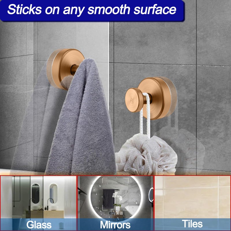 Bntuk Suction Cup Hooks for Shower, Removable Towel Hooks for Bathroom Window Glass Door Wall, Bath Robe Looafh Wreath Hook for Hanging - 4 Pack, Champagne Bronze - Image 2