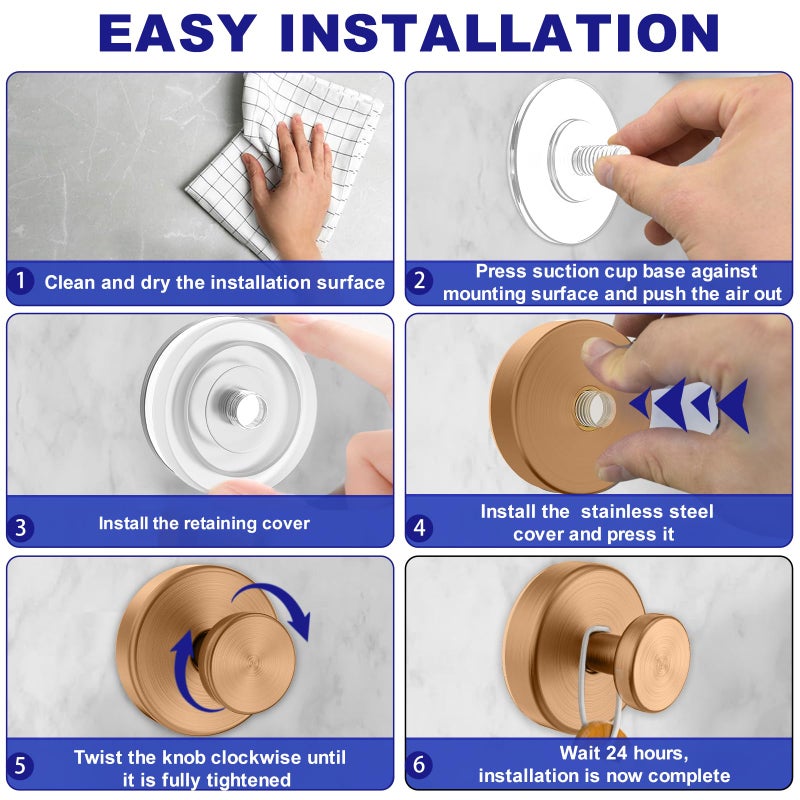 Bntuk Suction Cup Hooks for Shower, Removable Towel Hooks for Bathroom Window Glass Door Wall, Bath Robe Looafh Wreath Hook for Hanging - 4 Pack, Champagne Bronze - Image 4