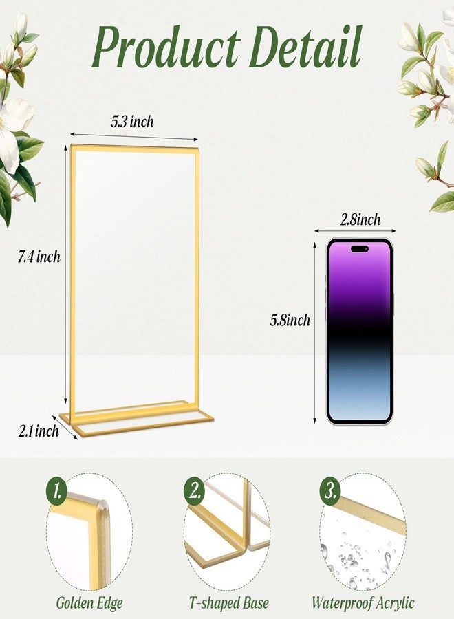 Alffun 20 Pack Gold Acrylic Sign Holders 5x7 Inch, Double Sided Vertical Stand Clear Picture Frames, Table Menu Display Holders for Wedding Table Numbers, Restaurant Signs, Event and Office Photos - Image 4
