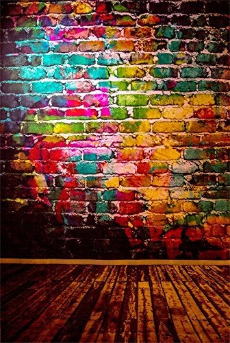 AOFOTO 4x6ft Graffiti Brick Wall Photography Background Grunge Colored Texture Backdrop Party Decoration Punk Music Rock Vocal Concert Trendy Hip Hop Stylish Art Portrait Photo Studio Props Wallpaper - Image 1