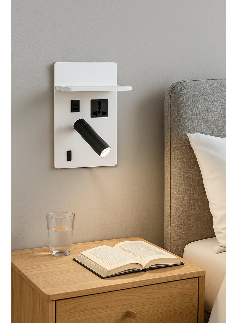 NERFA Smart Bedside Wall Panel with Wireless Charging & Back LED Light – White Frame - Image 1