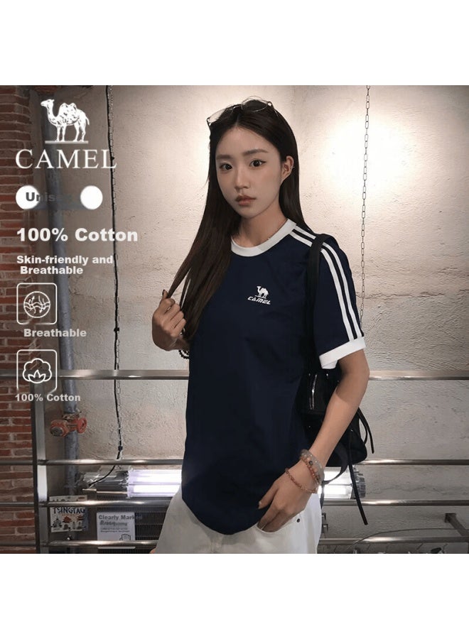 Camel Dilireba Style Pure Soft Cotton Oversized Uni Short Sleeve T-shirt C36baxln090a Dark Blue M - Image 1