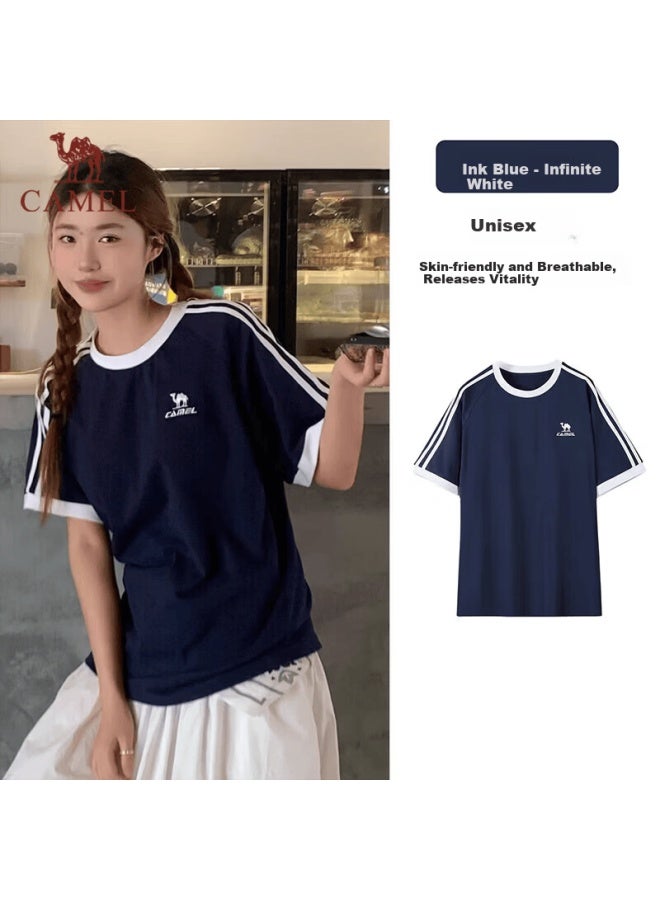 Camel Dilireba Style Pure Soft Cotton Oversized Uni Short Sleeve T-shirt C36baxln090a Dark Blue M - Image 2