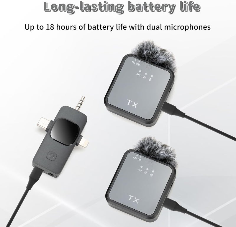ميكروفون لافاليير لاسلكي مع إلغاء الضوضاء - ميكروفون مزدوج صغير لجهاز iPhone/Android - Image 3