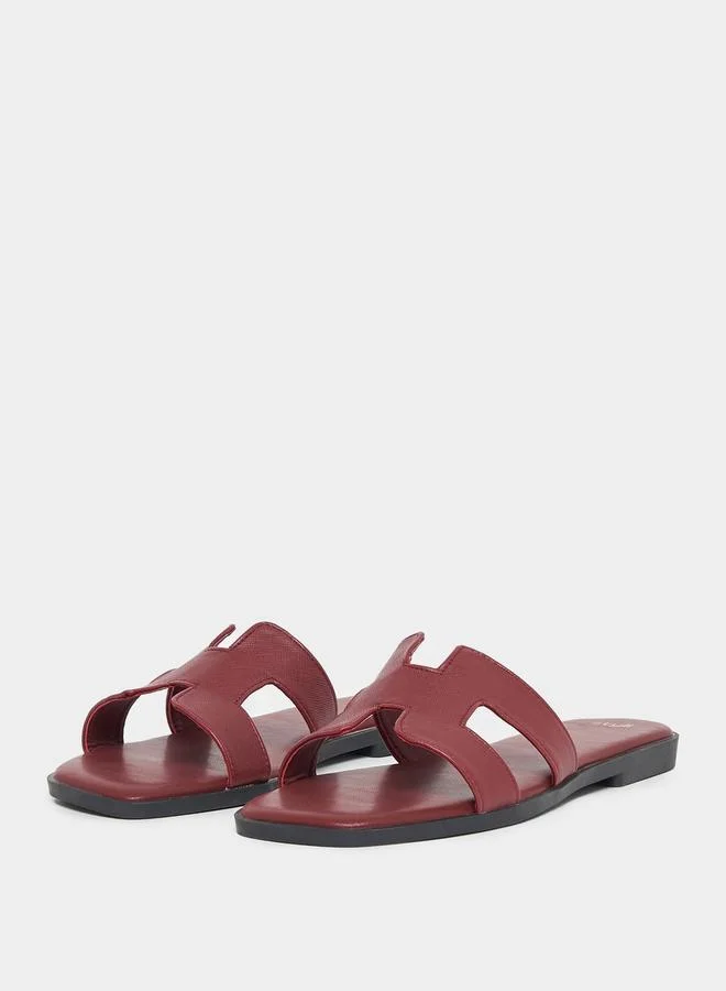 Styli Leather Look Cut-Out Detail Flat Sandals