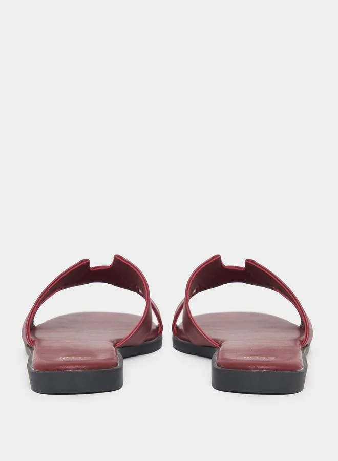 Styli Leather Look Cut-Out Detail Flat Sandals