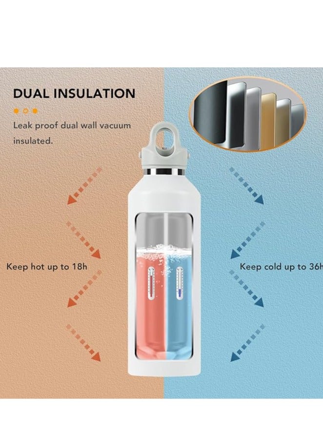 REVOMAX Threadless Vacuum Insulated Water Bottle Effortless One Hand Operation, TwistFree, No-Screw Design 36H Cold, 18H Hot Retention with Pressure Release Valve Matte White 592ML/20oz - Image 3