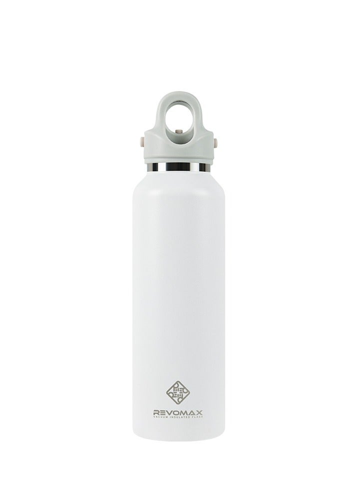 REVOMAX Threadless Vacuum Insulated Water Bottle Effortless One Hand Operation, TwistFree, No-Screw Design 36H Cold, 18H Hot Retention with Pressure Release Valve Matte White 592ML/20oz - Image 1
