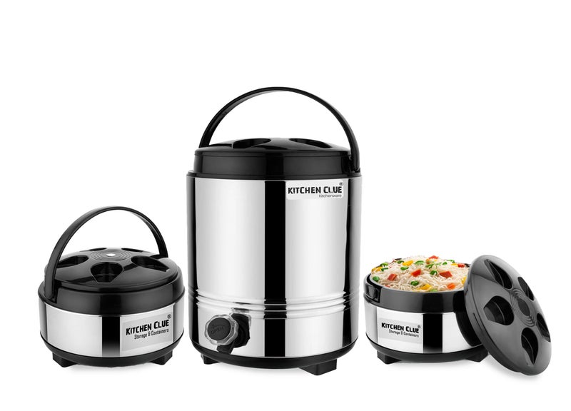 KITCHEN CLUE Stainless Steel insulated Water Jug 5 Liter And 2 Hot-Pot Box Casserole Food Warmer (Aqua-6 + Casserole 3500) Thermoware Combo Set Of 3 pcs - Thermosteel PUF insulated - Easy Carry Handle - Image 5
