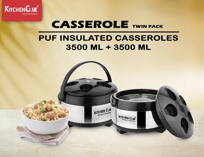 KITCHEN CLUE Stainless Steel insulated Water Jug 5 Liter And 2 Hot-Pot Box Casserole Food Warmer (Aqua-6 + Casserole 3500) Thermoware Combo Set Of 3 pcs - Thermosteel PUF insulated - Easy Carry Handle - Image 4