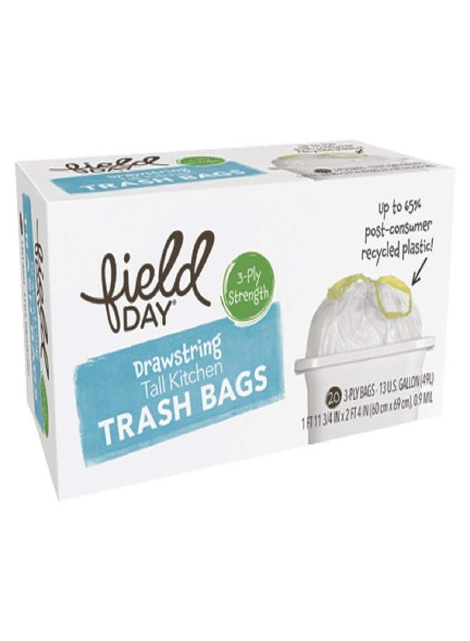 Field Day أكياس قمامة مطبخ طويلة بسحب الحبل من فيلد داي، 20 قطعة - Image 1