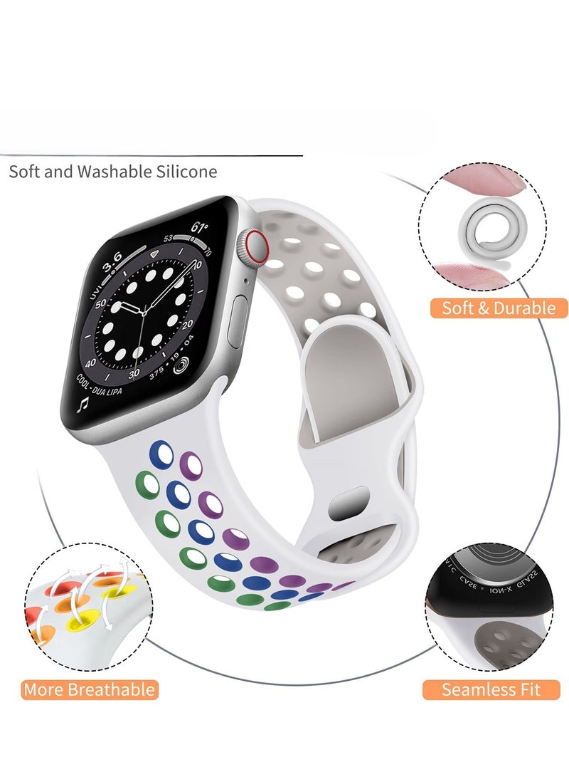 Compatible for Apple Watch Band 38mm 40mm 41mm 42mm for Women Men, Air Holes Design Soft Silicone Sport Strap Compatible with iWatch Series 11/10/9/8/7/6/5/4/3/2/1 SE 3/2/1 White/Colorful - Image 3