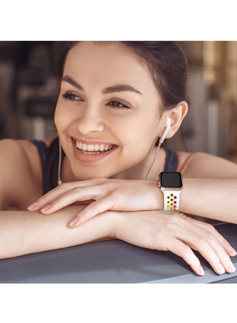 Compatible for Apple Watch Band 38mm 40mm 41mm 42mm for Women Men, Air Holes Design Soft Silicone Sport Strap Compatible with iWatch Series 11/10/9/8/7/6/5/4/3/2/1 SE 3/2/1 White/Colorful - Image 4