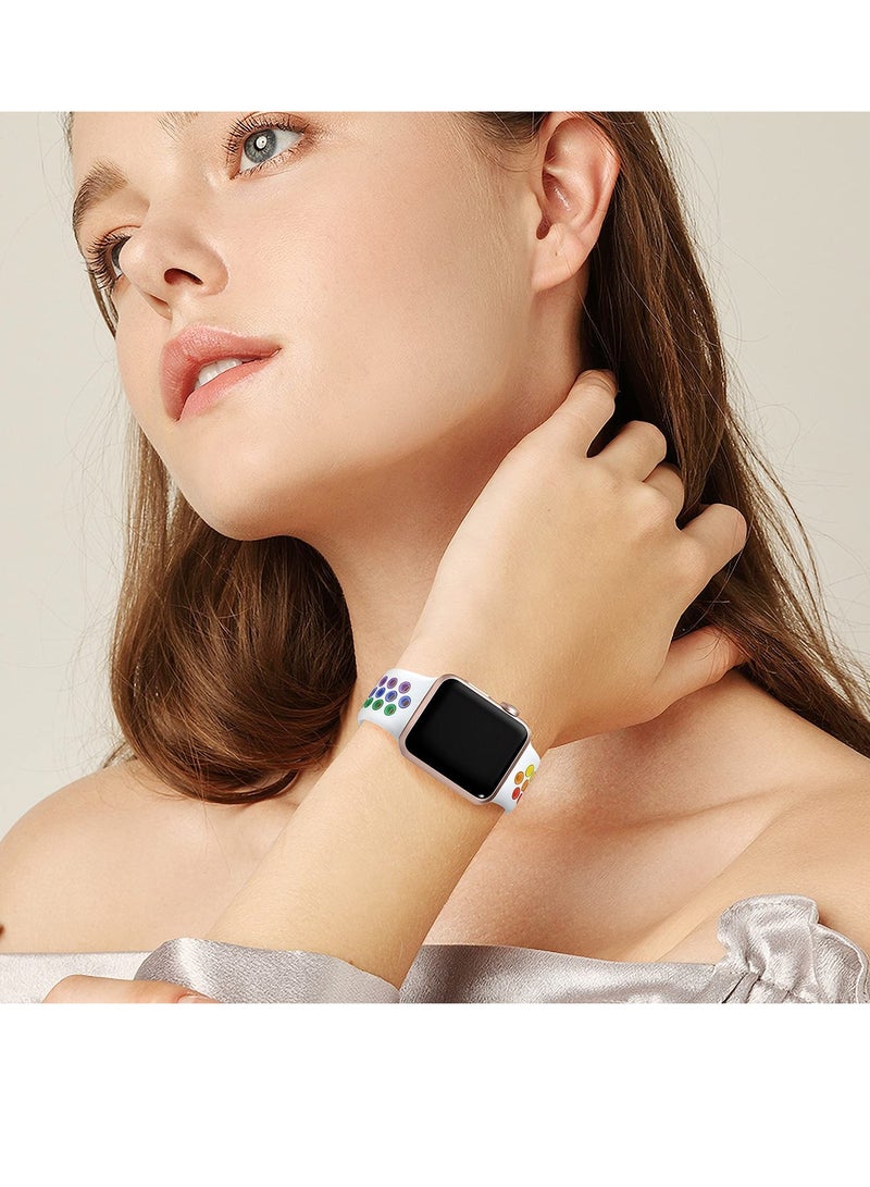 Compatible for Apple Watch Band 38mm 40mm 41mm 42mm for Women Men, Air Holes Design Soft Silicone Sport Strap Compatible with iWatch Series 11/10/9/8/7/6/5/4/3/2/1 SE 3/2/1 White/Colorful - Image 5