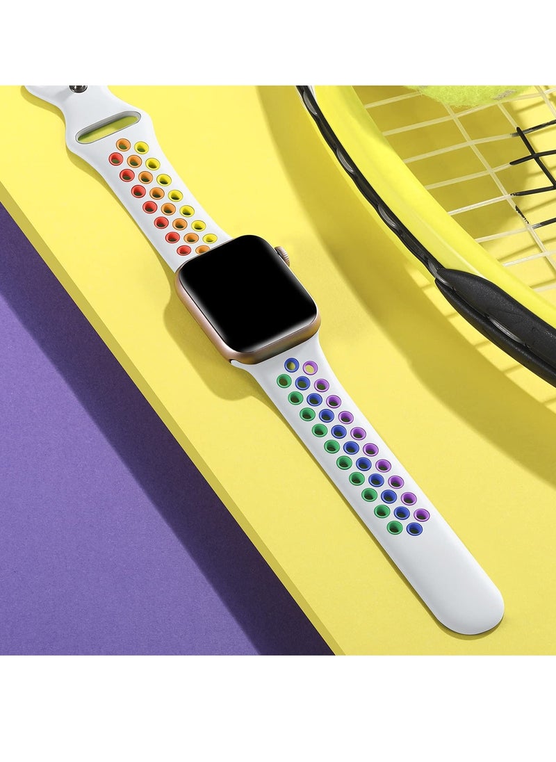 Generic - Compatible for Apple Watch Band 38mm 40mm 41mm 42mm for Women Men, Air Holes Design Soft Silicone Sport Strap Compatible with iWatch Series 10/9/8/7/6/5/4/3/2/1 SE 2/1 White/Colorful - Image 1