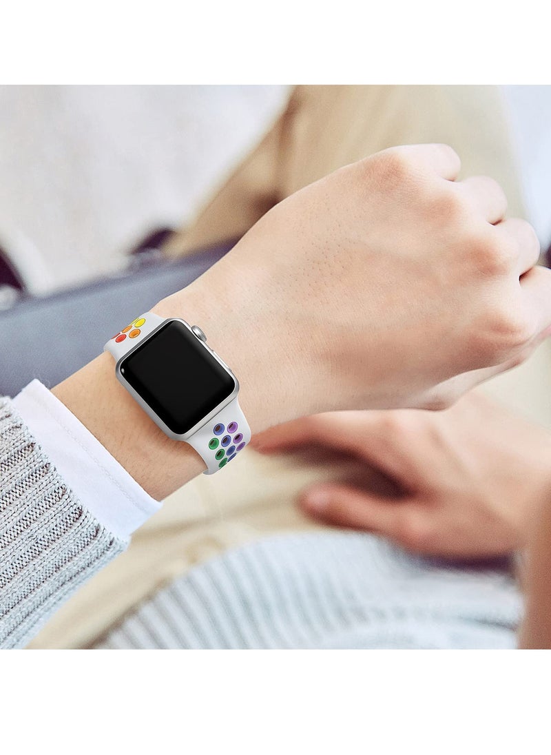 Generic - Compatible for Apple Watch Band 38mm 40mm 41mm 42mm for Women Men, Air Holes Design Soft Silicone Sport Strap Compatible with iWatch Series 10/9/8/7/6/5/4/3/2/1 SE 2/1 White/Colorful - Image 1