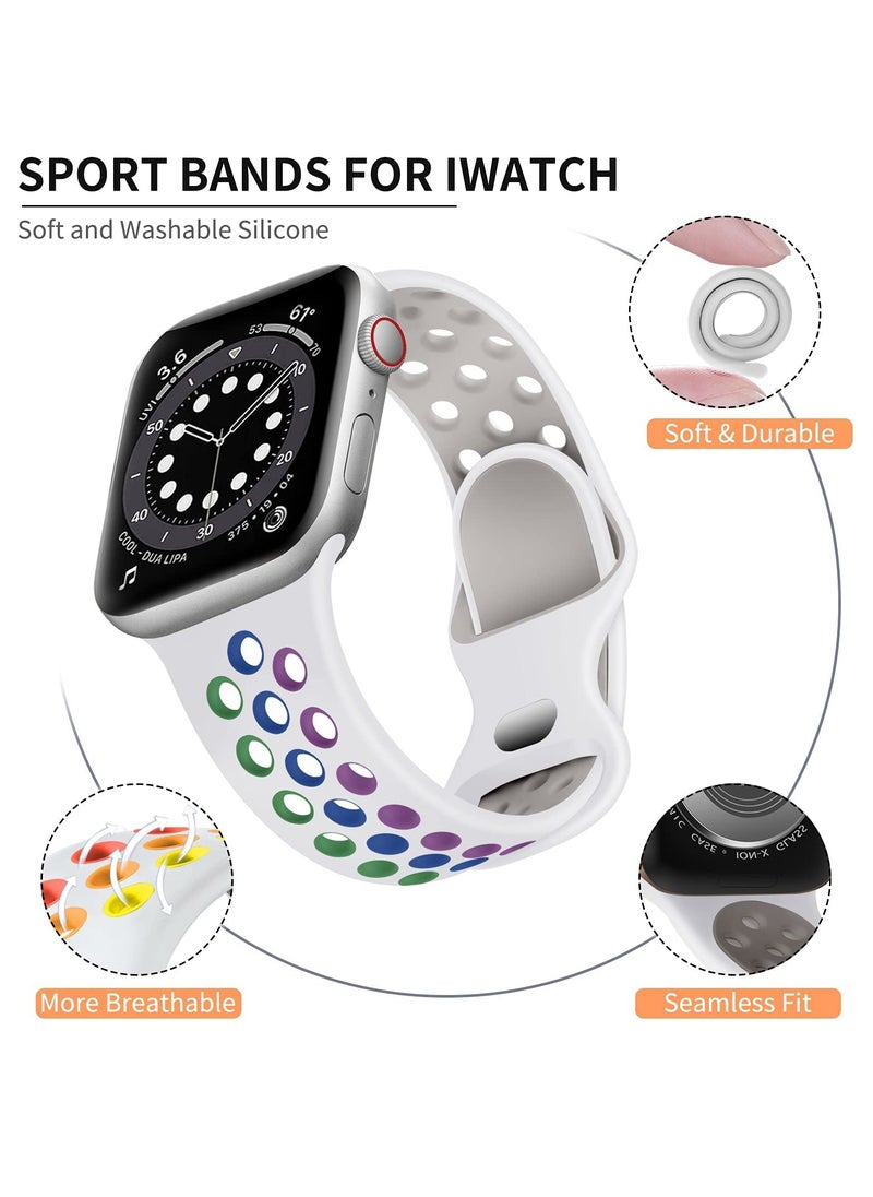 Generic - Compatible for Apple Watch Band 38mm 40mm 41mm 42mm for Women Men, Air Holes Design Soft Silicone Sport Strap Compatible with iWatch Series 10/9/8/7/6/5/4/3/2/1 SE 2/1 White/Colorful - Image 1