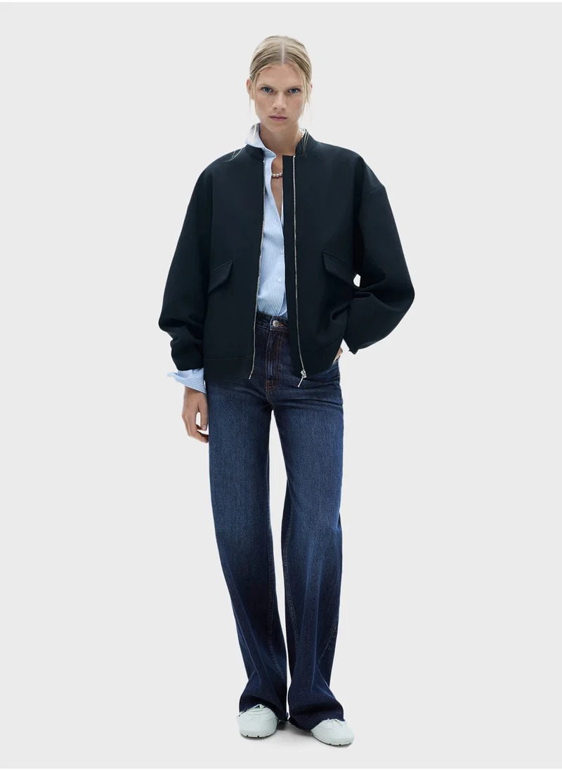 MANGO Danila Medium Rise Wideleg Jeans