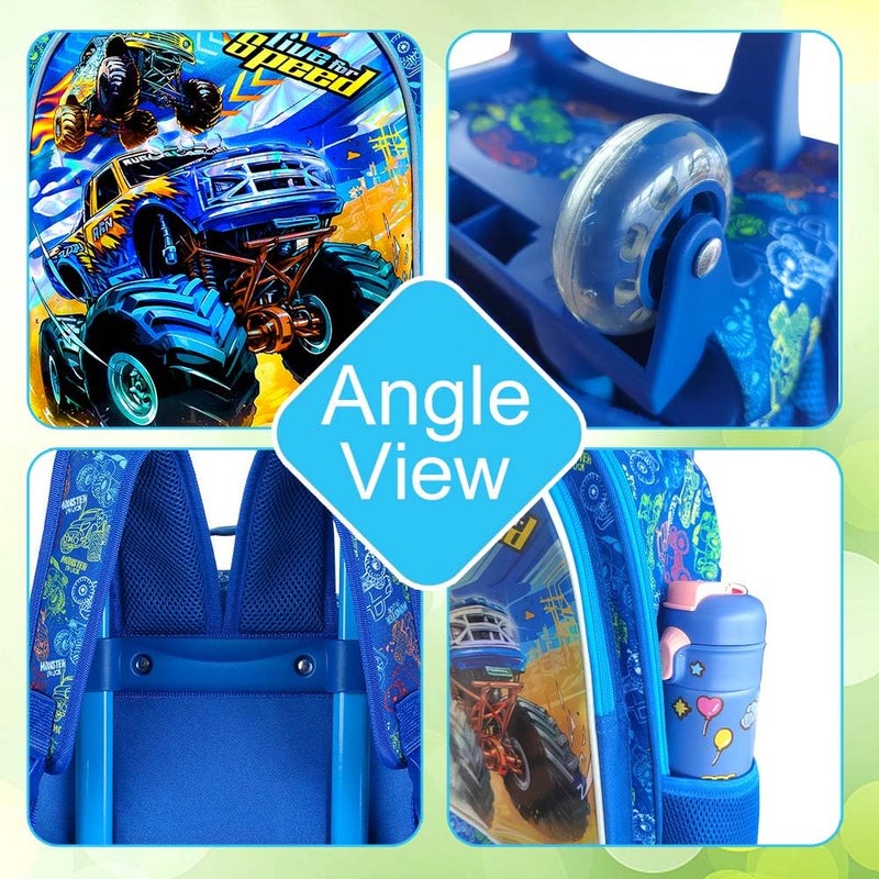 UFNDC 4PCS Rolling Backpack for Boys, Cute Kids Truck Wheeled Bookbagï¼ŒRoller School Bag with Wheels for Elementary Preschool Travel - Image 5
