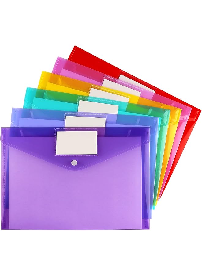 SAGREENY 6 Pack Clear Document Folders Plastic Envelopes Poly Envelopes File Envelopes With Label Pocket And Snap Button For Home Work Office Organization Letter Size A4 Size 6 Colors - Image 1
