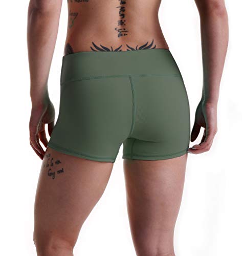 Tough Mode Women's 3" Athletic Workout Volleyball Running WOD Compression Shorts Army Green - Image 5