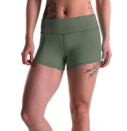 Tough Mode Women's 3" Athletic Workout Volleyball Running WOD Compression Shorts Army Green - Image 1