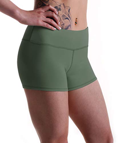 Tough Mode Women's 3" Athletic Workout Volleyball Running WOD Compression Shorts Army Green - Image 4