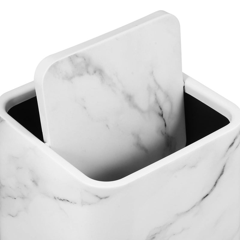 Medium Square Trash Can With Lid White Marble Pattern Double Layer Wastebasket For Kitchen Bathroom Office - Image 4