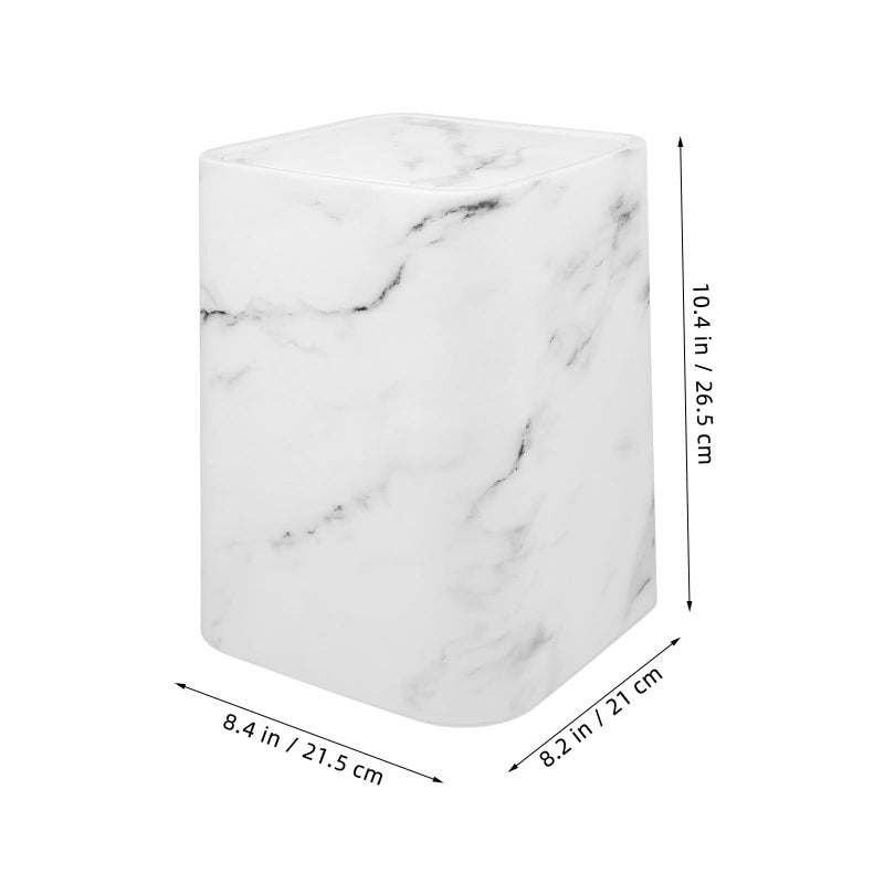 Medium Square Trash Can With Lid White Marble Pattern Double Layer Wastebasket For Kitchen Bathroom Office - Image 3