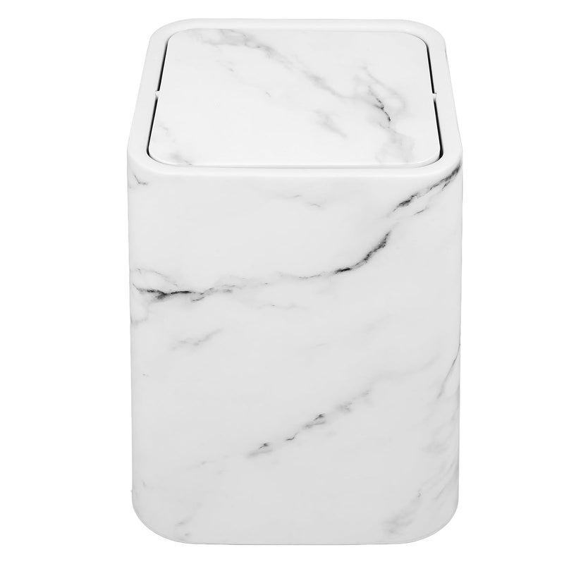 Medium Square Trash Can With Lid White Marble Pattern Double Layer Wastebasket For Kitchen Bathroom Office - Image 1
