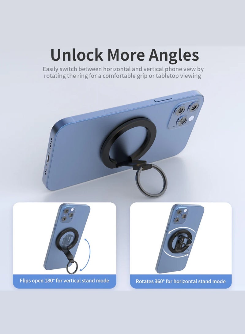 CHAPPELINE ST21 Magnetic Bracket Magnetic Phone Holder Aluminium alloy Ring Mount for MagSafe Ring Stand 360° Foldable Multi-function Magnet - Black - Image 5