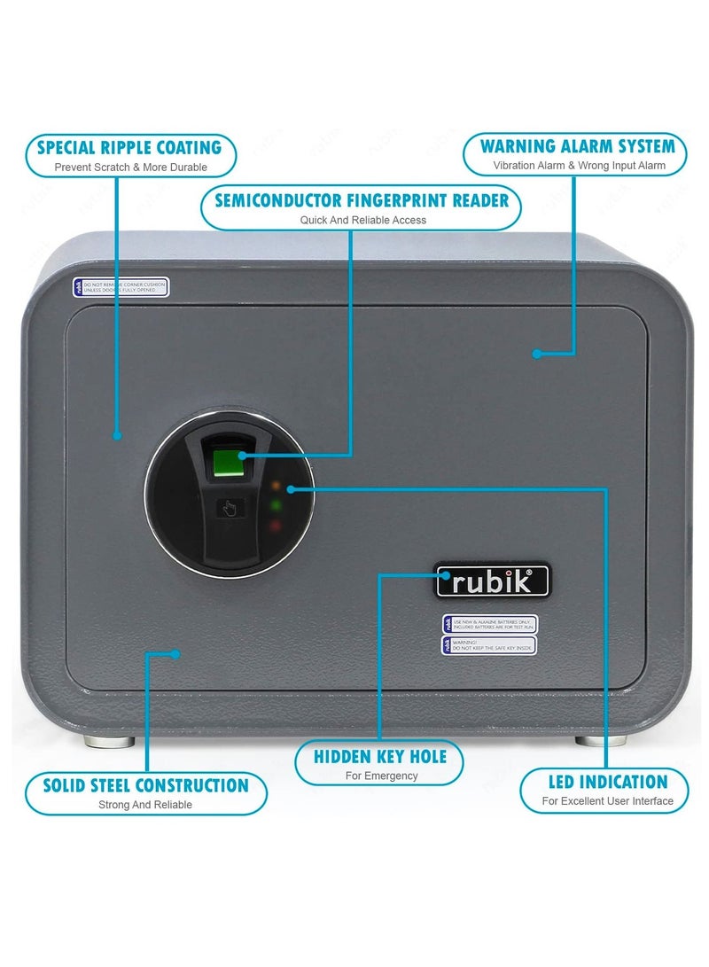 Rubik Safe Box with Biometric Fingerprint Lock A4 Document Size Safety Deposit Box for Home Office Shop RB25QC9 (25x35x28cm) Grey - Image 5