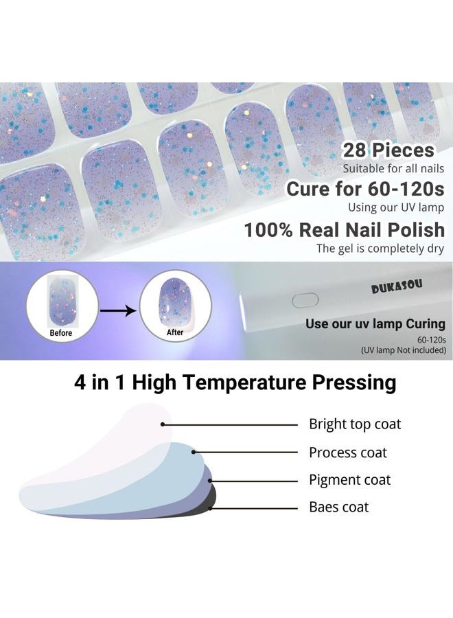 DUKASOU Semi Cured Gel Nail Strips, 28pcs Gradient Love Gel Nail Strips (UV Need), Gel Nail Stickers Full Nail Wraps for Women Girls Kids DIY Gift, Include Prep Pads, Nail File&Wood Stick - Image 4