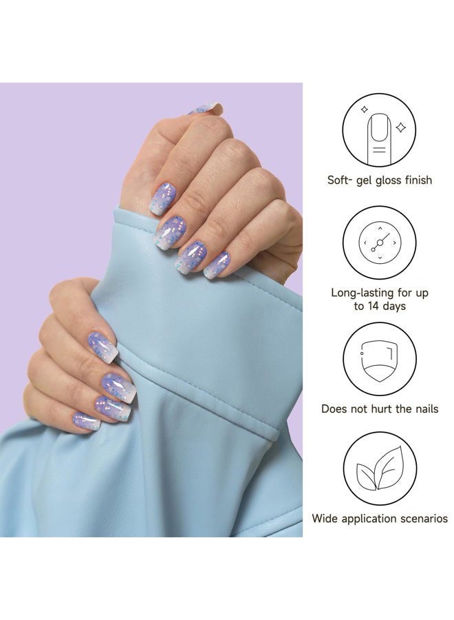 DUKASOU Semi Cured Gel Nail Strips, 28pcs Gradient Love Gel Nail Strips (UV Need), Gel Nail Stickers Full Nail Wraps for Women Girls Kids DIY Gift, Include Prep Pads, Nail File&Wood Stick - Image 3
