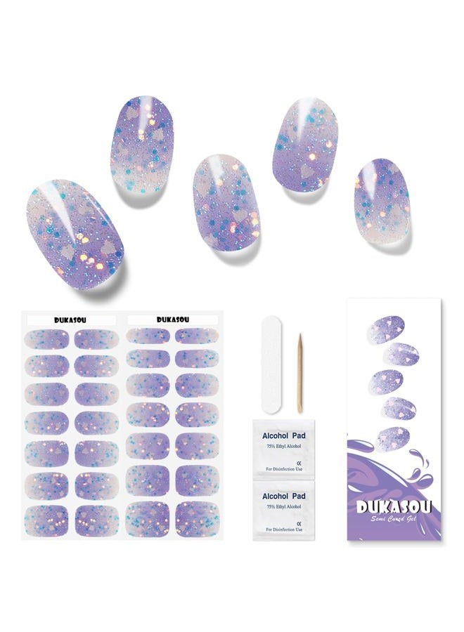 DUKASOU Semi Cured Gel Nail Strips, 28pcs Gradient Love Gel Nail Strips (UV Need), Gel Nail Stickers Full Nail Wraps for Women Girls Kids DIY Gift, Include Prep Pads, Nail File&Wood Stick - Image 1