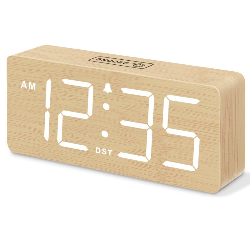 DreamSky Wooden Digital Alarm Clock for Bedroom - Desk Clocks for Living Room with Large Numbers, Dimmer, Loud Alarm for Heavy Sleepers with Volume Control, DST, Office Wood Decor (Plug in Clock) - Image 1