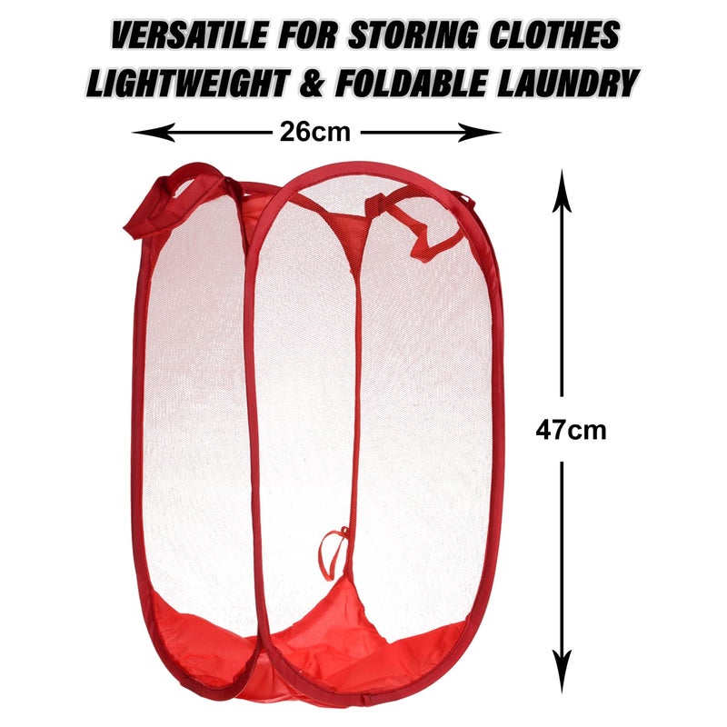 Kuber Industries Laundry Basket | Net Foldable Laundry | Nylon Storage Basket with Handle | Clothes Basket for Home | Hostel | Toy Storage | 20 Liter | Pack of 5 | Red - Image 3