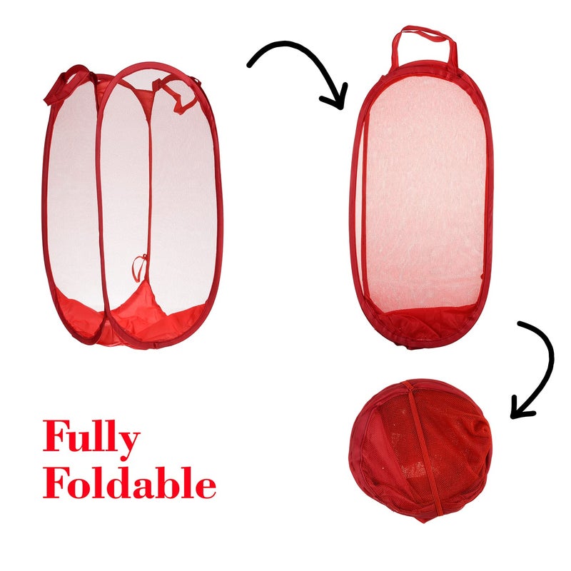 Kuber Industries Laundry Basket | Net Foldable Laundry | Nylon Storage Basket with Handle | Clothes Basket for Home | Hostel | Toy Storage | 20 Liter | Pack of 5 | Red - Image 4