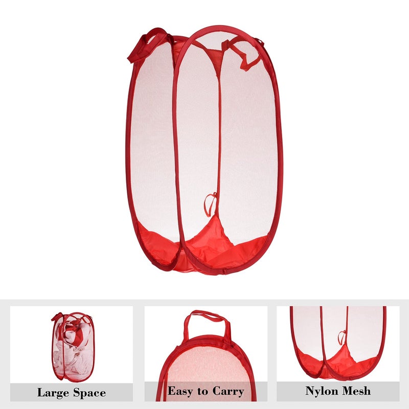 Kuber Industries Laundry Basket | Net Foldable Laundry | Nylon Storage Basket with Handle | Clothes Basket for Home | Hostel | Toy Storage | 20 Liter | Pack of 5 | Red - Image 5