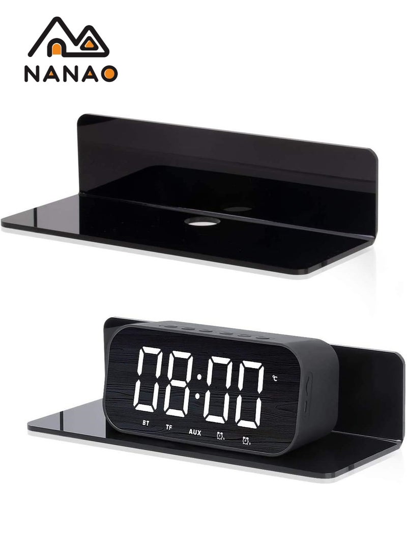 NANAO - 2-Piece Acrylic Floating Shelves Wall Mounted With 10-Piece Strong Tapesl  , Small Display Shelf for Smart Speaker, Universal Small Wall Shelf with Cable Clips, Home Floating Shelves for Wall Hanging,Hanging Shelf Wall Organizers for Home (Black) - Image 1