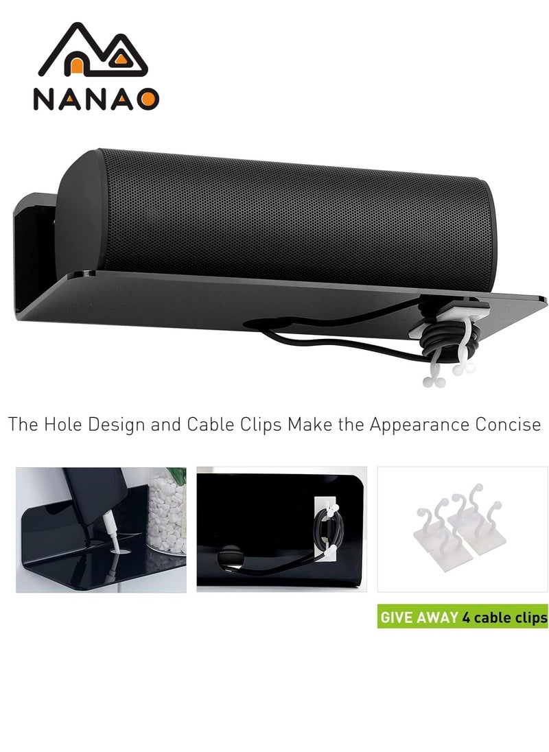 NANAO - 2-Piece Acrylic Floating Shelves Wall Mounted With 10-Piece Strong Tapesl  , Small Display Shelf for Smart Speaker, Universal Small Wall Shelf with Cable Clips, Home Floating Shelves for Wall Hanging,Hanging Shelf Wall Organizers for Home (Black) - Image 1