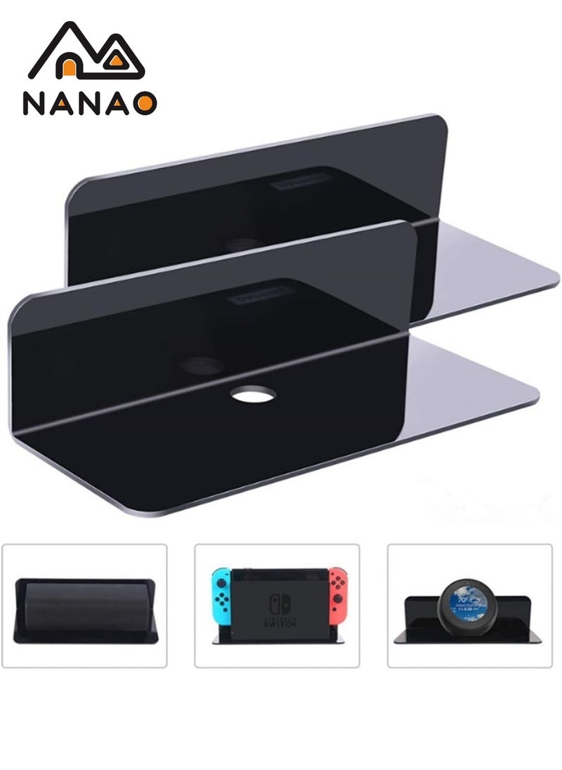 NANAO - 2-Piece Acrylic Floating Shelves Wall Mounted With 10-Piece Strong Tapesl  , Small Display Shelf for Smart Speaker, Universal Small Wall Shelf with Cable Clips, Home Floating Shelves for Wall Hanging,Hanging Shelf Wall Organizers for Home (Black) - Image 1