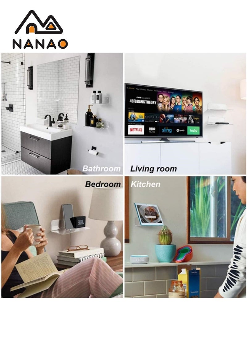 NANAO - 2-Piece Acrylic Floating Shelves Wall Mounted With 10-Piece Strong Tapesl  , Small Display Shelf for Smart Speaker, Universal Small Wall Shelf with Cable Clips, Home Floating Shelves for Wall Hanging,Hanging Shelf Wall Organizers for Home (Black) - Image 1