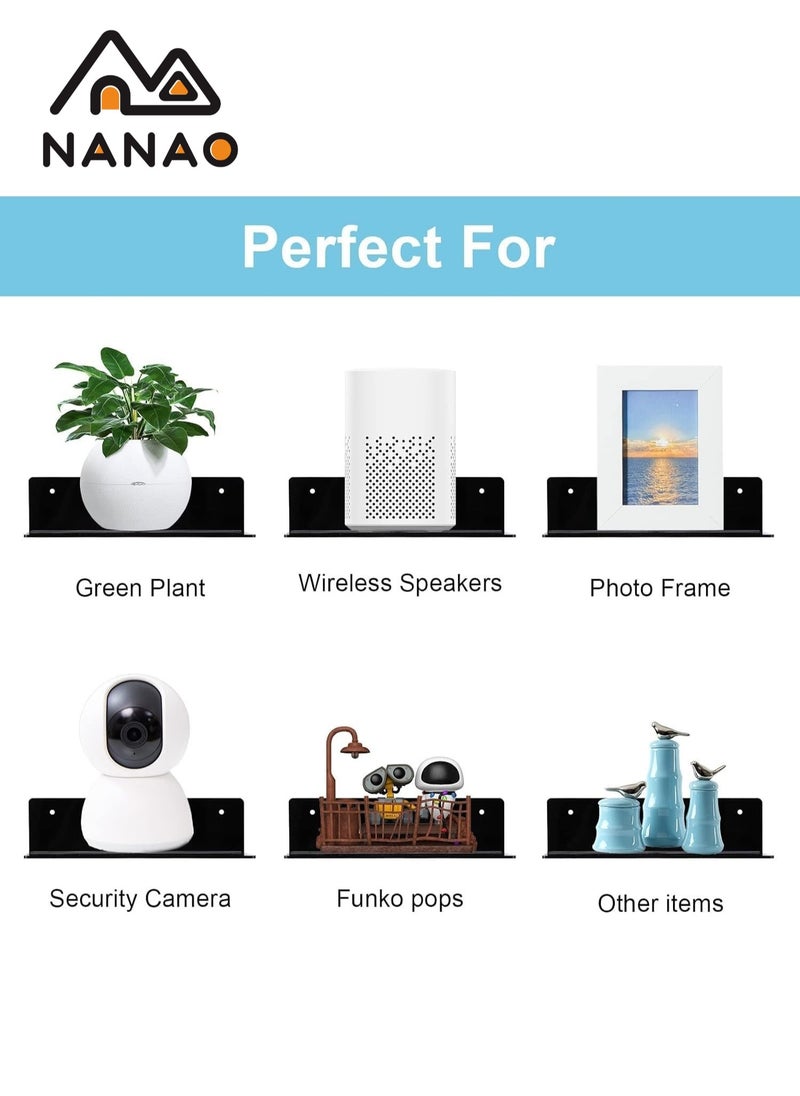 NANAO - 2-Piece Acrylic Floating Shelves Wall Mounted With 10-Piece Strong Tapesl  , Small Display Shelf for Smart Speaker, Universal Small Wall Shelf with Cable Clips, Home Floating Shelves for Wall Hanging,Hanging Shelf Wall Organizers for Home (Black) - Image 1