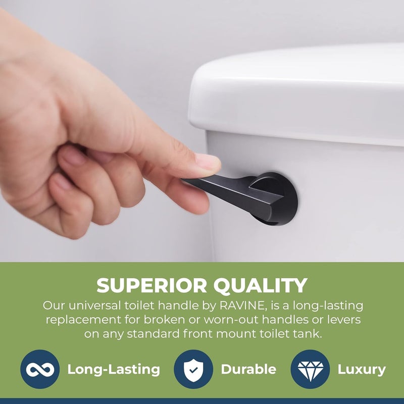 RAVINE Universal Toilet Handle Lever Replacement - Zinc Modern Black Toilet Handle with Brass Arm - Front Mount Toilet Flush Lever Compatible w/Most Toilet Tanks - Rubber Gasket Included - Image 3