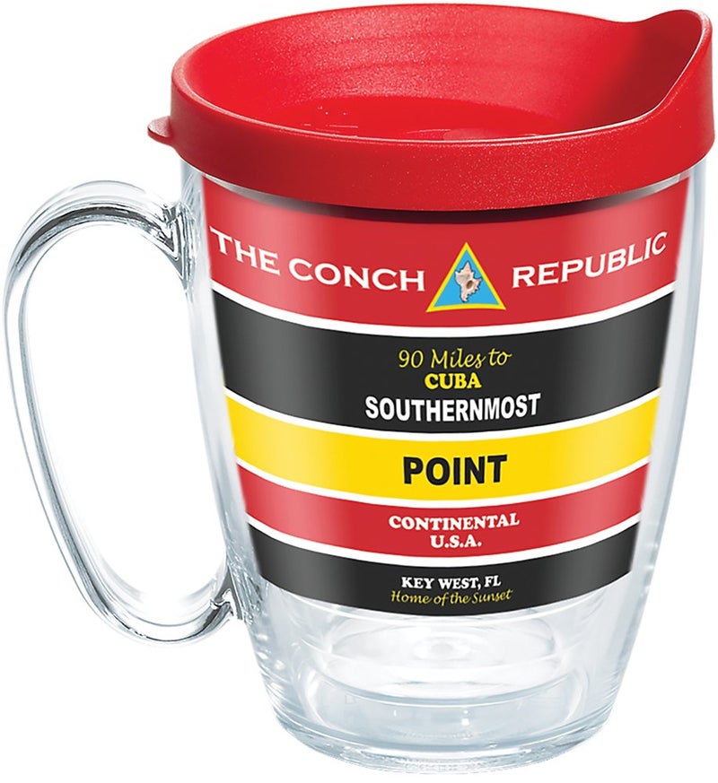 Tervis Florida  Southernmost Point Buoy Tumbler with Wrap and Red Lid 16oz Mug Clear