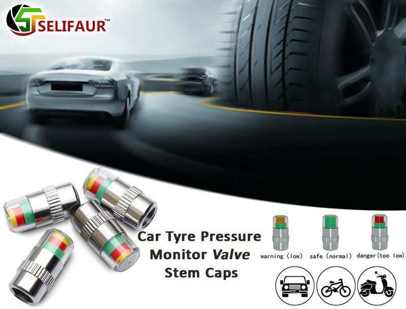 Selifaur - Car Tyre Pressure Monitor Valve Stem Caps Sensor Indicator (Silver) 4 Pcs Tyre Air Alert for - Fortuner Old - Image 2